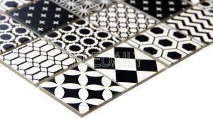 2x2 Black And White Mixed Pattern, Geometric Patterns Glass Mosaic Tile at TileDaily