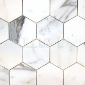 Calacatta Hexagon Marble Hexagon Mosaic Tile at TileDaily