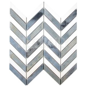 Chevron Marble Mosaic, mixed white and blue grey marble