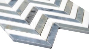 Chevron Marble Mosaic Tile, White and Blue Grey at TileDaily