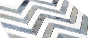 Two Tone Chevron Marble Mosaic Tile, White and Bluish Grey at TileDaily