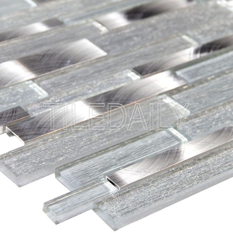 Stainless steel and glass mixed mosaic in silver sparkle.