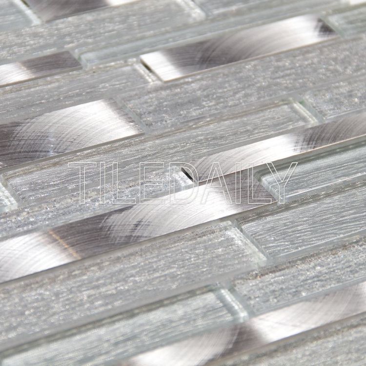 Alumina Glass Mosaic, Silver, Angle view / TileDaily