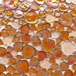 Iridescent Pebble Glass Mosaic, Golden Brown. Available at TileDaily