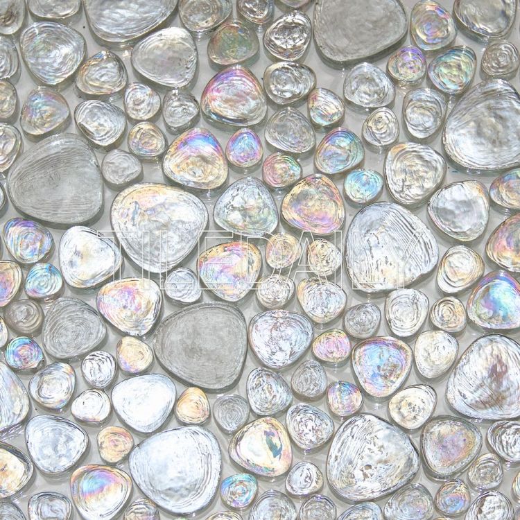 ice white iridescent pebble glass mosaic pool tile