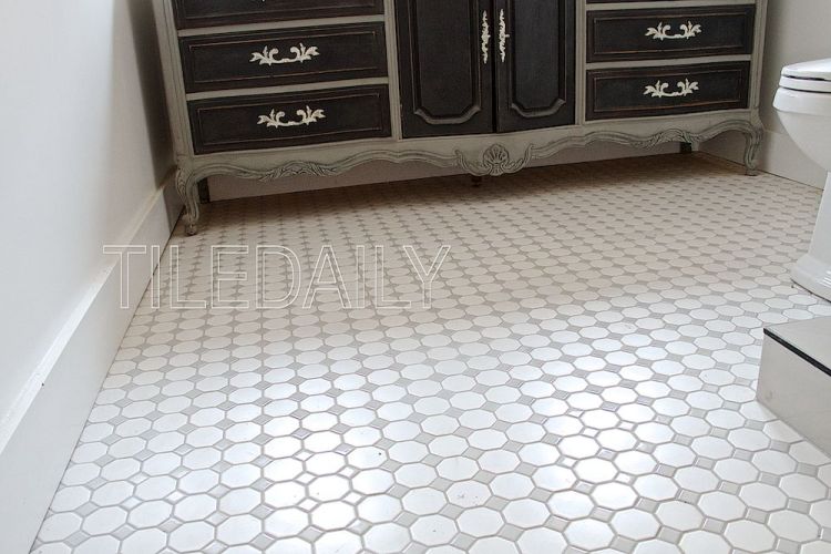 White Octagon Porcelain Mosaic With Light Grey Insert