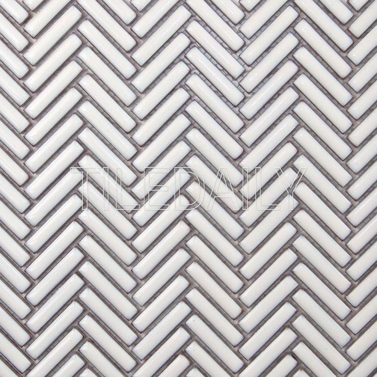 Rustic White Herringbone Porcelain Mosaic Tile