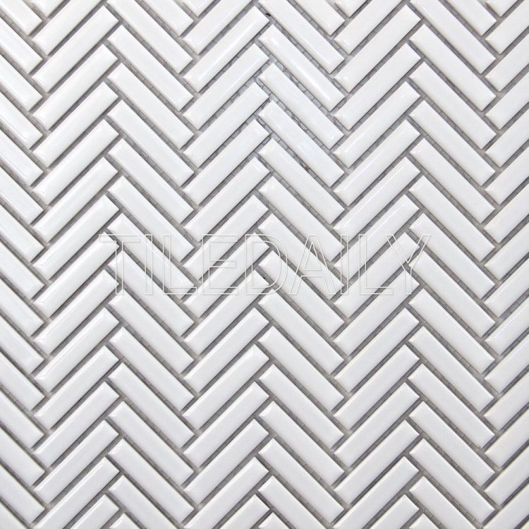 Glossy White Mini Herringbone Mosaic Tile