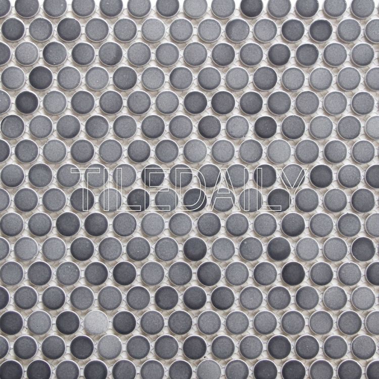 Gradient Gray Penny Round Mosaic Tile