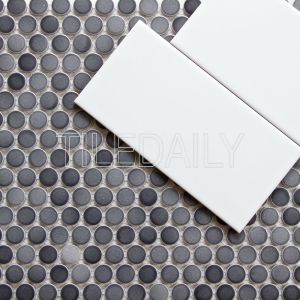 Mix Gray Penny Round and 4x8 White Subway Tile