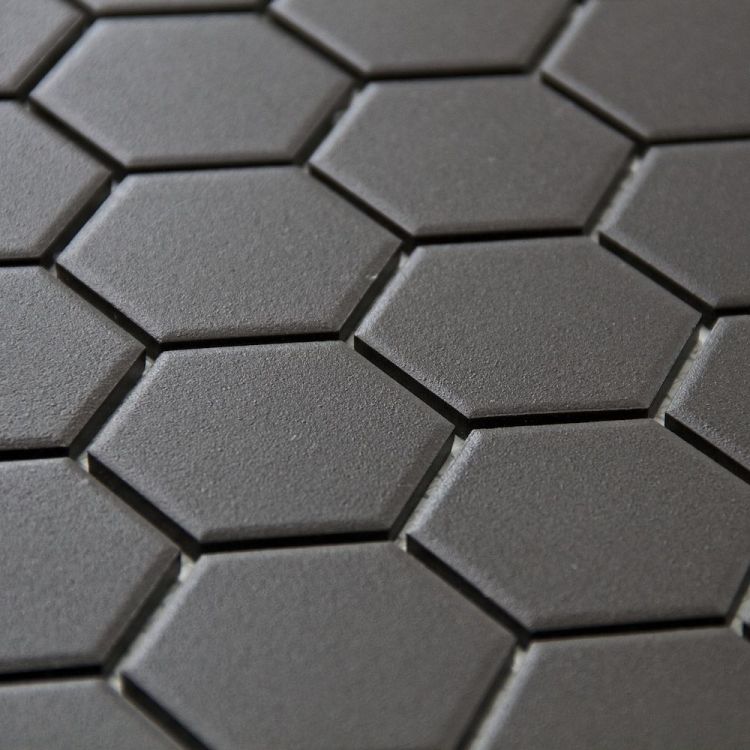 Retro Unglazed Hexagon Mosaic Tile, 2", Black