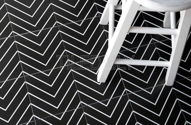 8x8 Flex Art Porcelain Tile Chevron Pattern Black And White