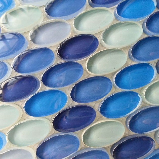 Oval Glass Mosaic Tile Mix Blue On Sale