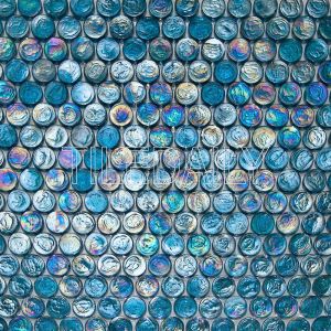 Turquoise Blue Iridescent Penny Round Glass Mosaic Swimming Pool Tile