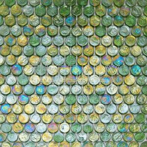 Green Iridescent Penny Round Glass Mosaic Swimming Pool Tile