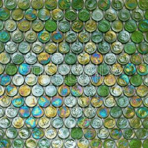 Green Iridescent Penny Round Glass Mosaic Swimming Pool Tile