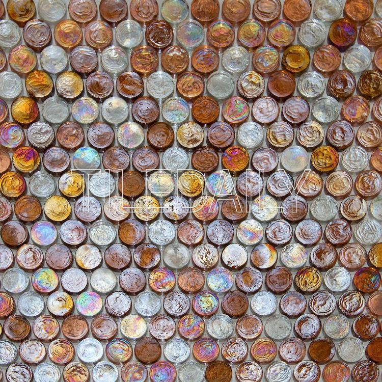 Golden Brown Iridescent Penny Round Glass Mosaic Swimming Pool Tile