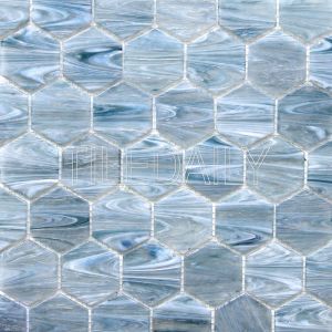 glacier hexagon glass mosaic pool tile iridescent blue