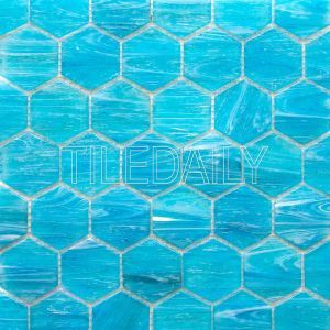 glacier hexagon glass mosaic pool tile iridescent blue