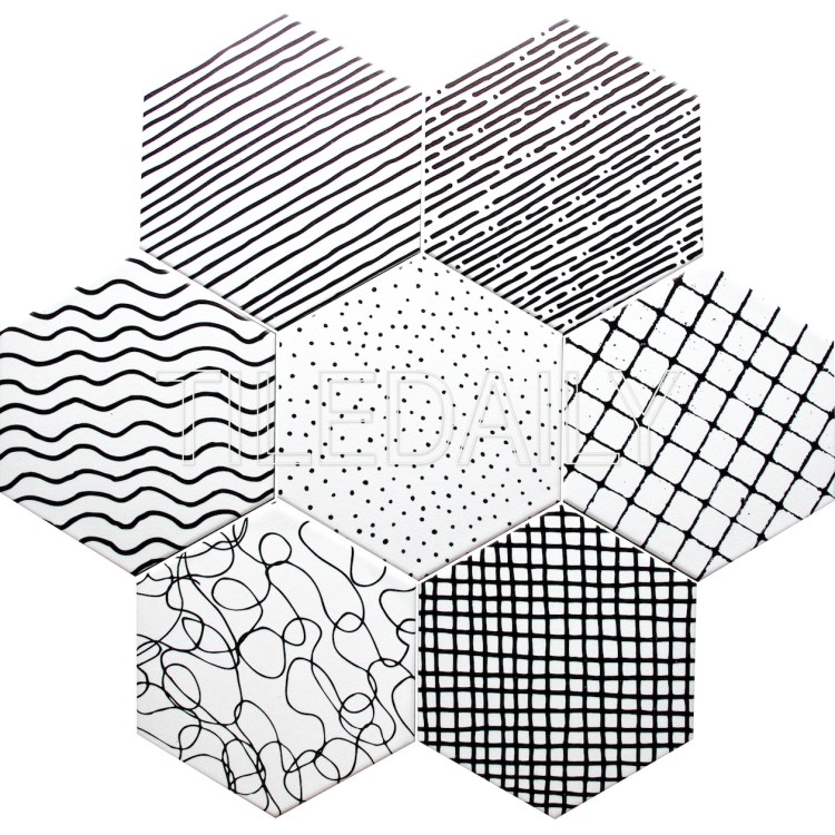abstract pattern hexagon porcelain tile black and white for wall and floor