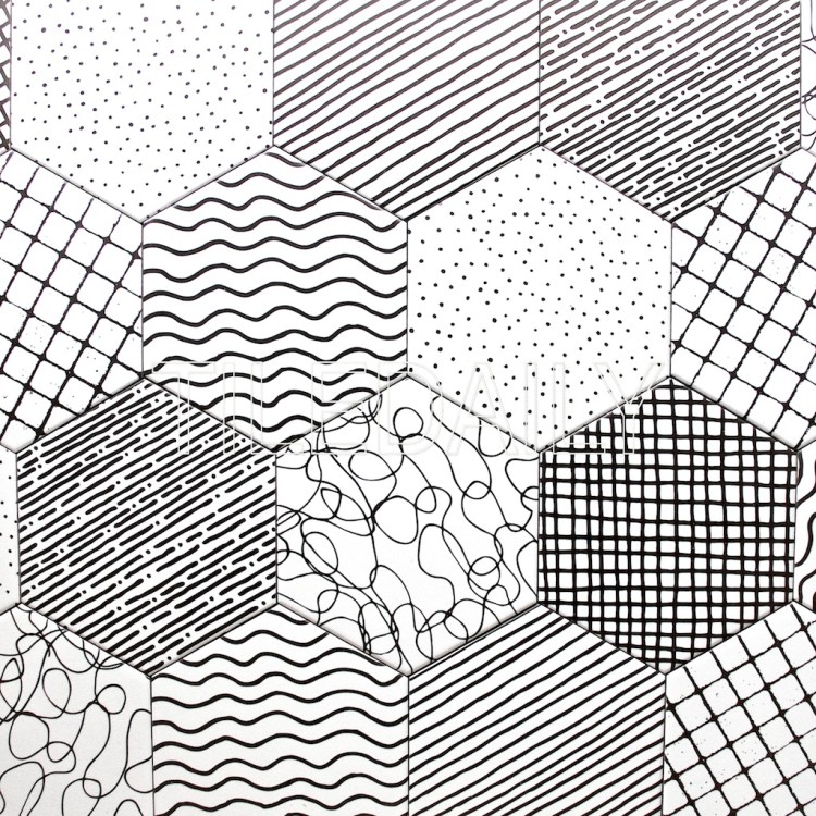 abstract pattern hexagon porcelain tile black and white for wall and floor