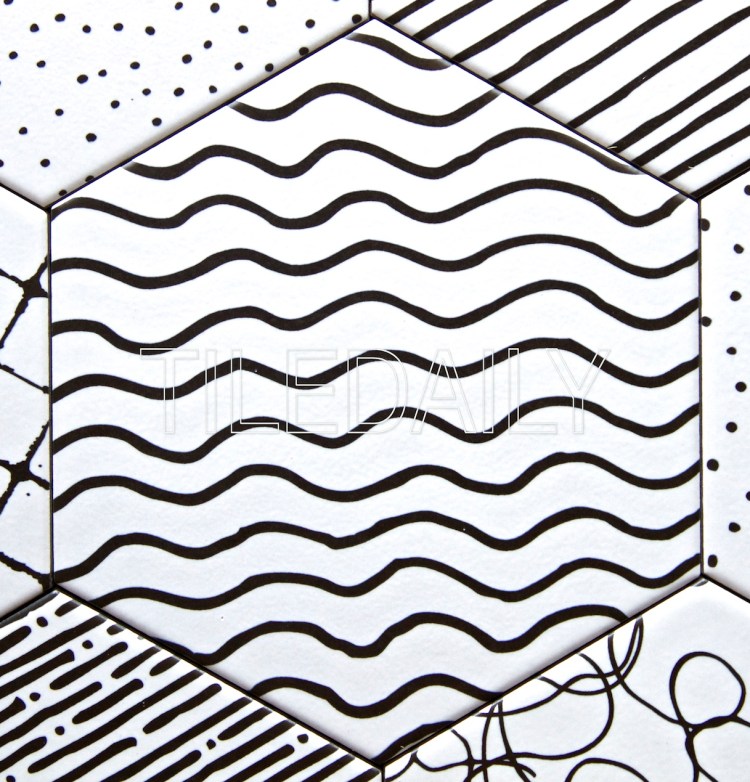abstract pattern hexagon porcelain tile black and white for wall and floor