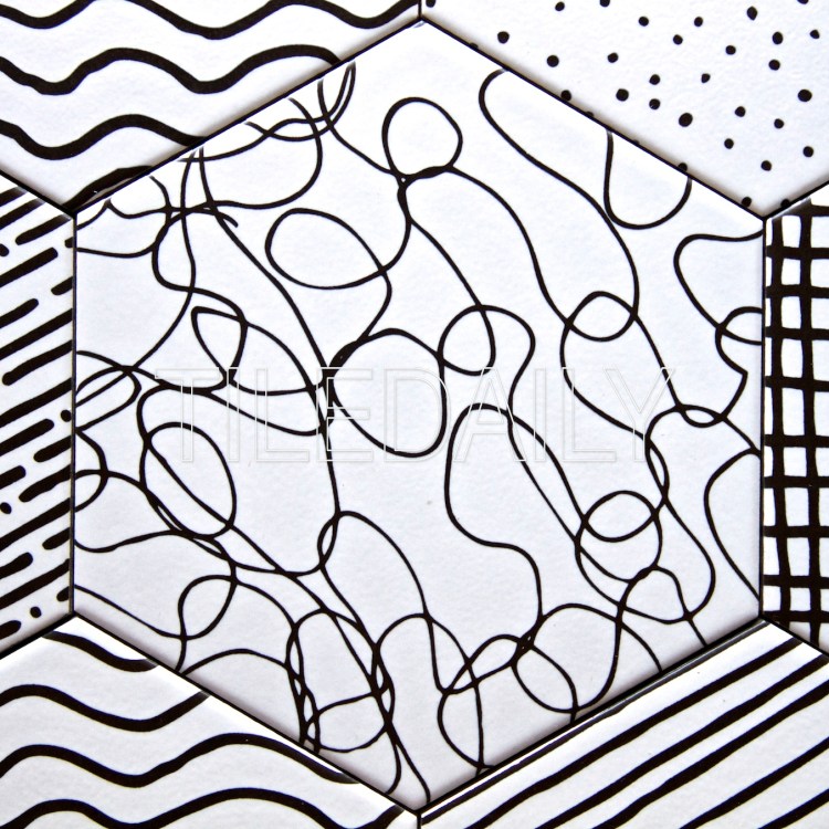 abstract pattern hexagon porcelain tile black and white for wall and floor