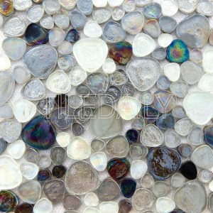 iridescent pebble glass mosaic wall tile silver grey sparkle