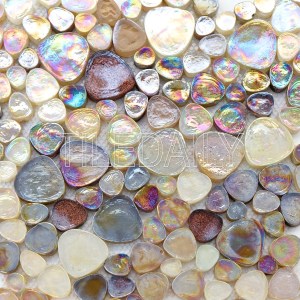 champagne iridescent pebble glass mosaic wall tile light bronze mix brown sparkle