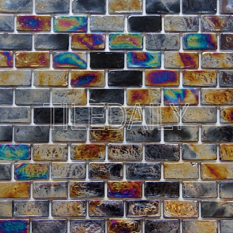 Black Iridescent Brick Glass Mosaic For Wall and Swimming Pool Tile