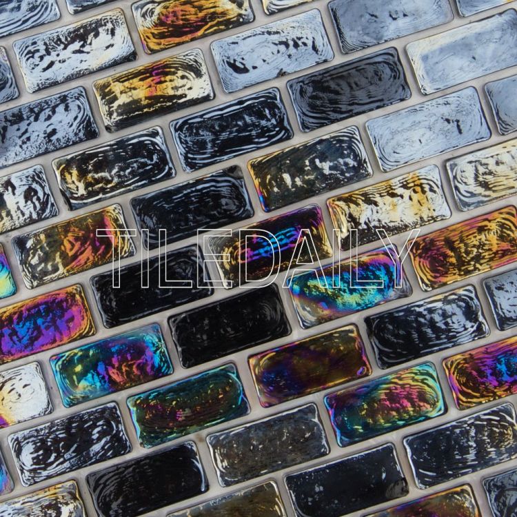 Black Iridescent Brick Glass Mosaic For Wall and Swimming Pool Tile