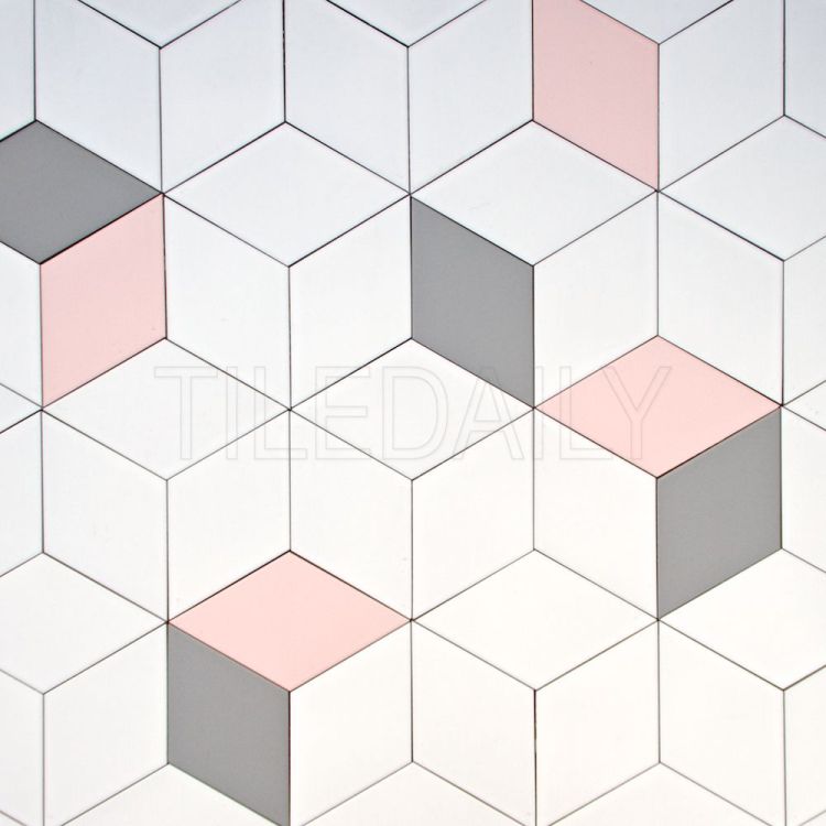 diamond cube Illusion ceramic wall tile pink grey white