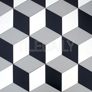 diamond cube Illusion ceramic wall tile grey black and white