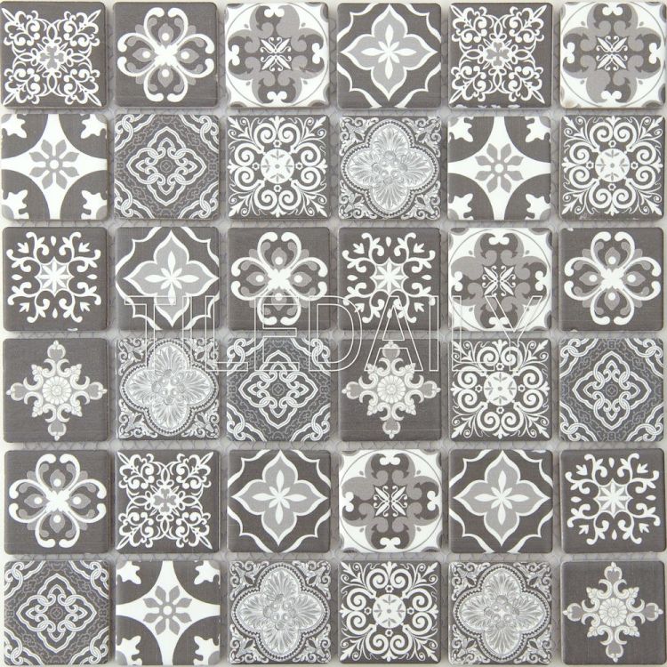 Grey Encaustic Pattern Ceramic Mosaic Wall Tile