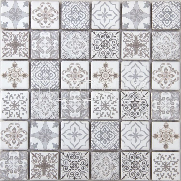Grey Encaustic Pattern Ceramic Mosaic Wall Tile 
