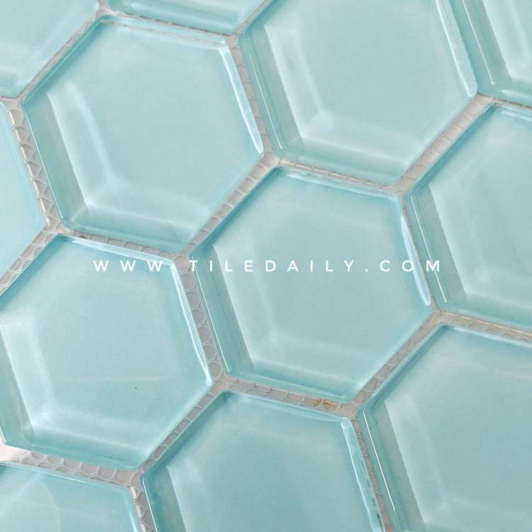 blue glass hexagon mosaic for kitchen wall tile and pool waterline