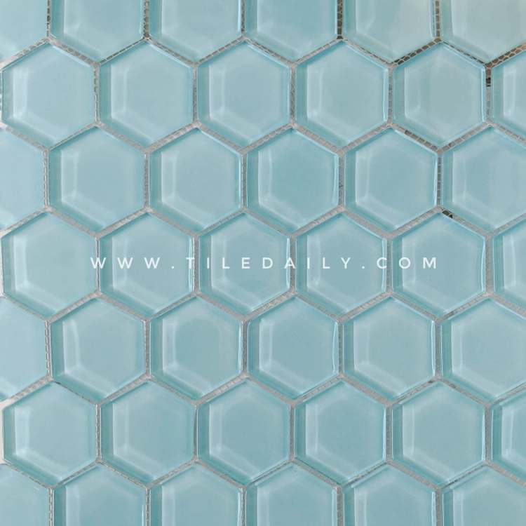 blue glass hexagon mosaic for kitchen wall tile and pool waterline