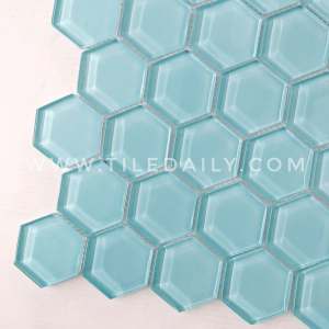 blue glass hexagon mosaic for kitchen wall tile and pool waterline