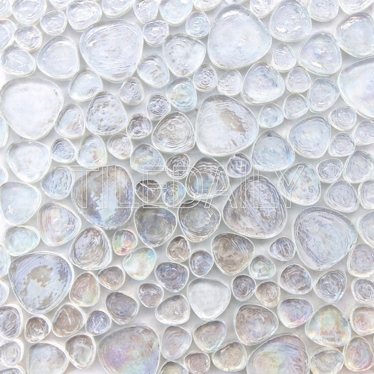 ice white iridescent pebble glass mosaic tile for wall and shower floor
