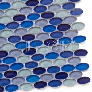 bright colorful mix blue oval glass mosaic for kitchen wall tile design