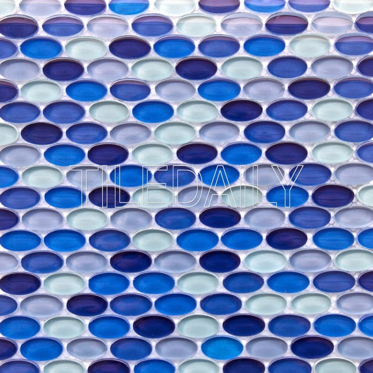 bright colorful mix blue oval glass mosaic for kitchen wall tile design 
