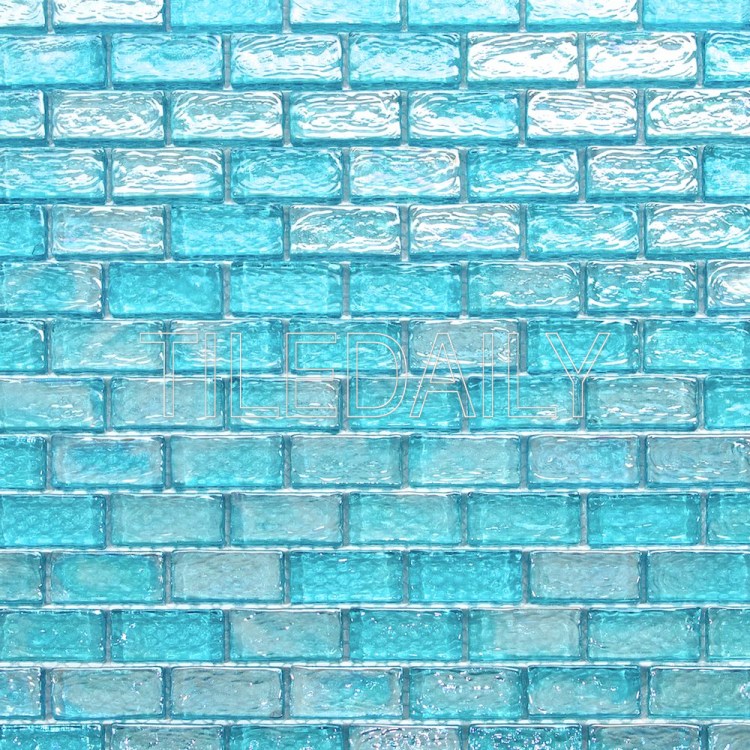 turquoise blue iridescent brick glass mosaic wall kitchen and bathroom tile