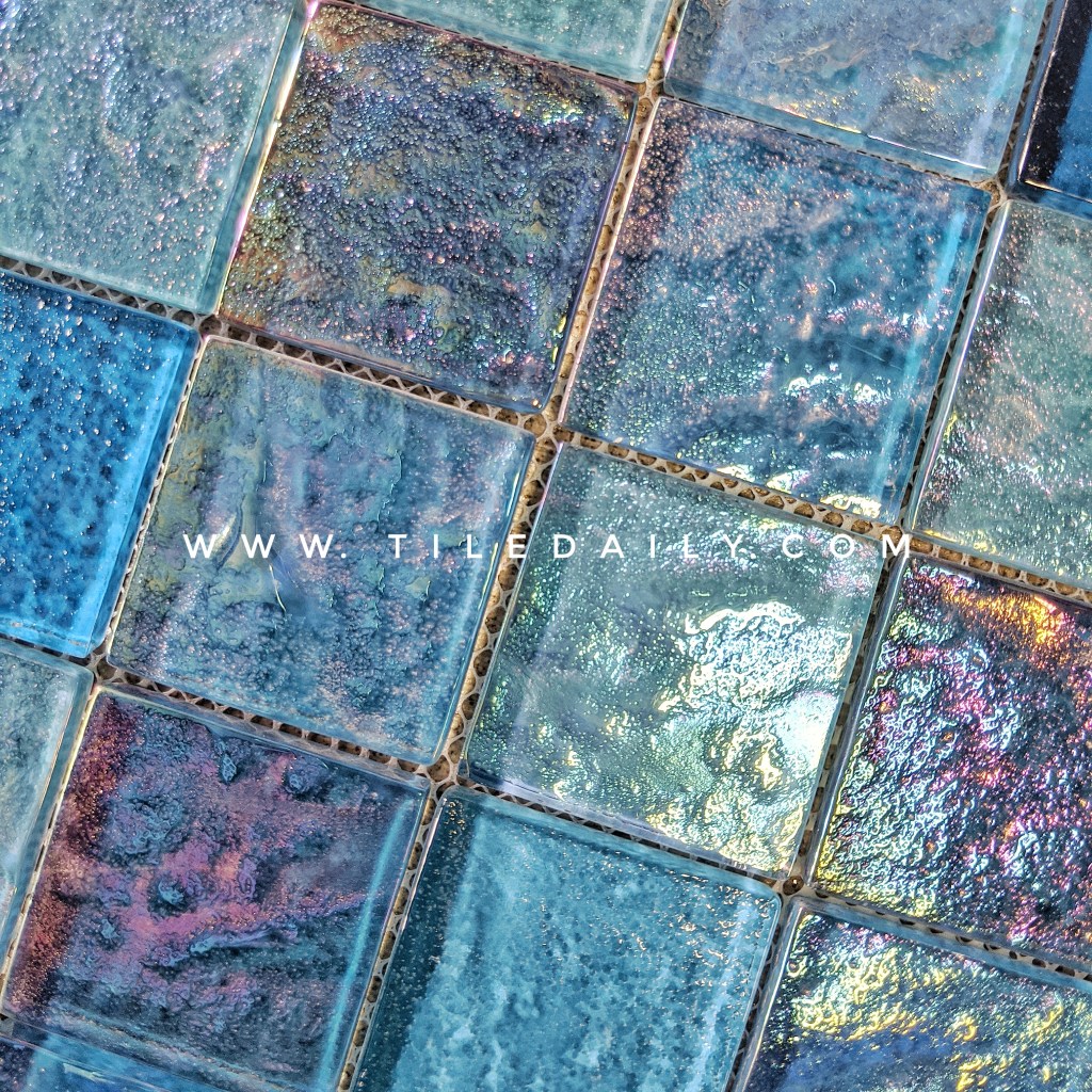 GM0160BE Shimmer Blue Pool Glass Mosaic Tile, TileDaily